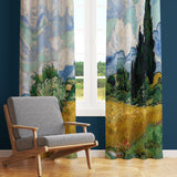 Wheat Field with Cypress Trees Background Curtain