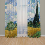 Wheat Field with Cypress Trees Background Curtain