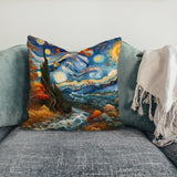 Cypresses / The Starry Night Double Sided Throw Pillow Cover 2 Pieces