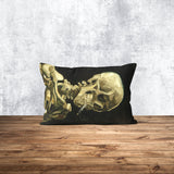 Skull of a Skeleton with Burning Cigarette Double-Sided Pillowcase