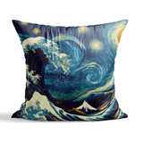 The Great Wave of Kanagawa / The Starry Night Çift Taraflı Kırlent Kılıfı 2 Adet