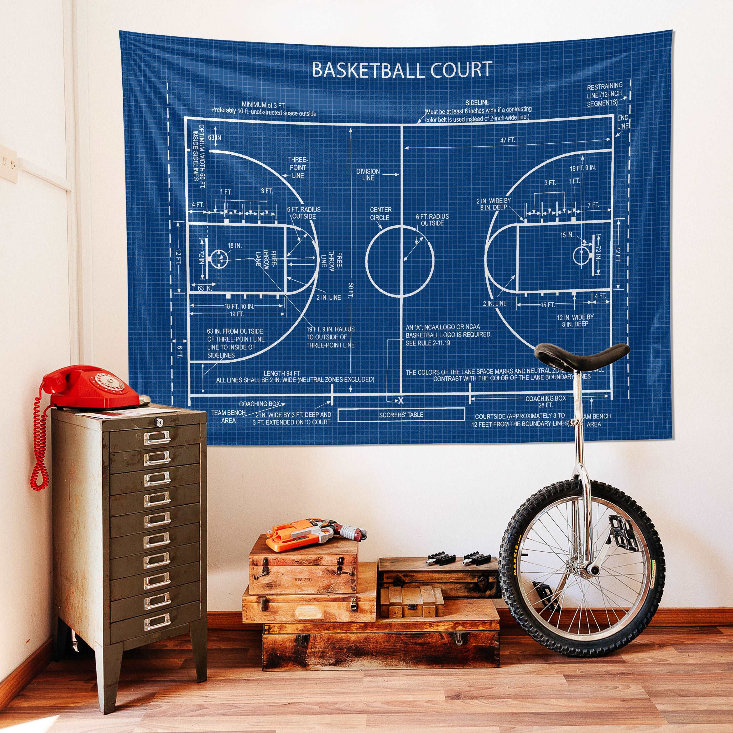 Basketball Court Blueprint - Basketbol Sahası Duvar Örtüsü