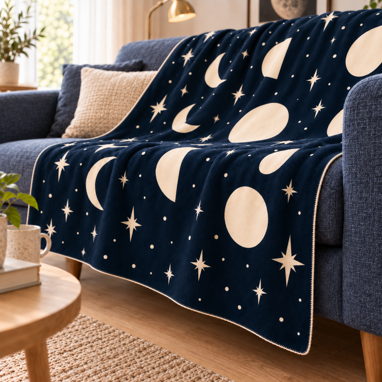 Lunar Rhythm Polar TV Battaniyesi — yandan kenar ve ince dikiş detayı