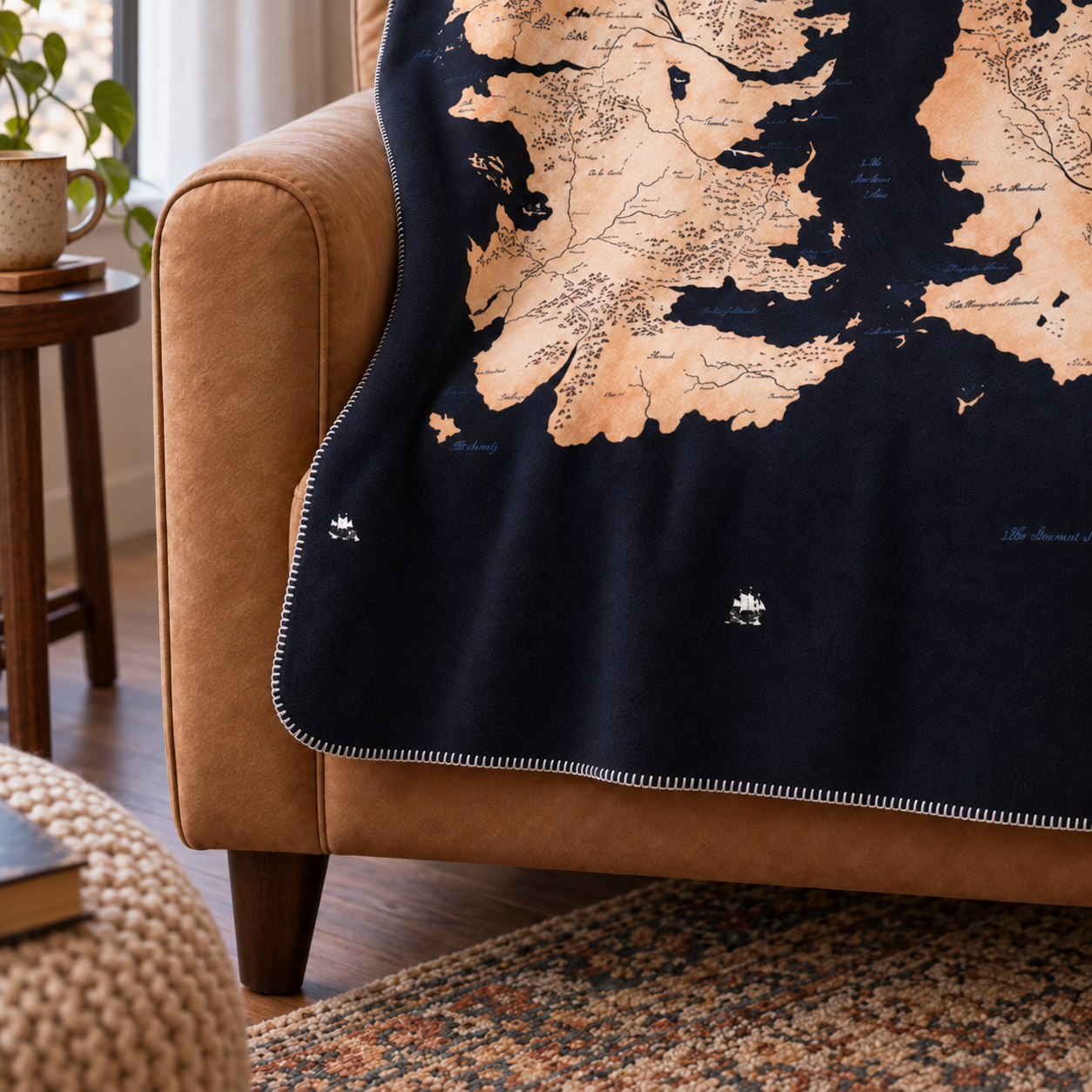 Game Of Thrones Map Polar Tv Battaniyesi — kenar dikişi ve ince doku yakın çekimi