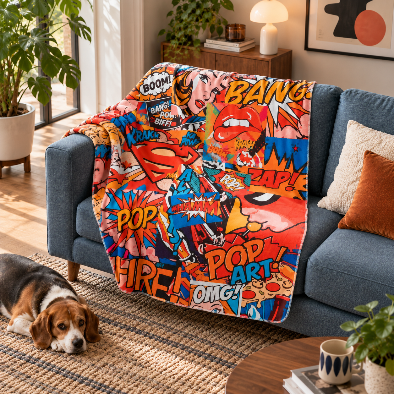Pop Art - Çizgi Romanlı Polar Tv Battaniyesi — aynı ortamda çapraz görünüm