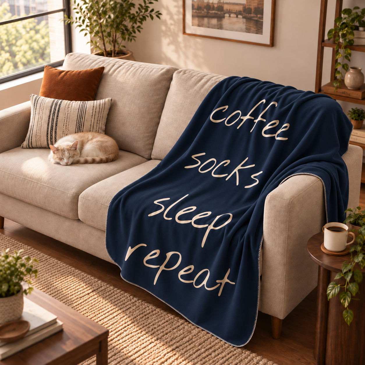 Relax Day Navy Blue Polar Tv Battaniyesi — aynı ortamda çapraz görünüm
