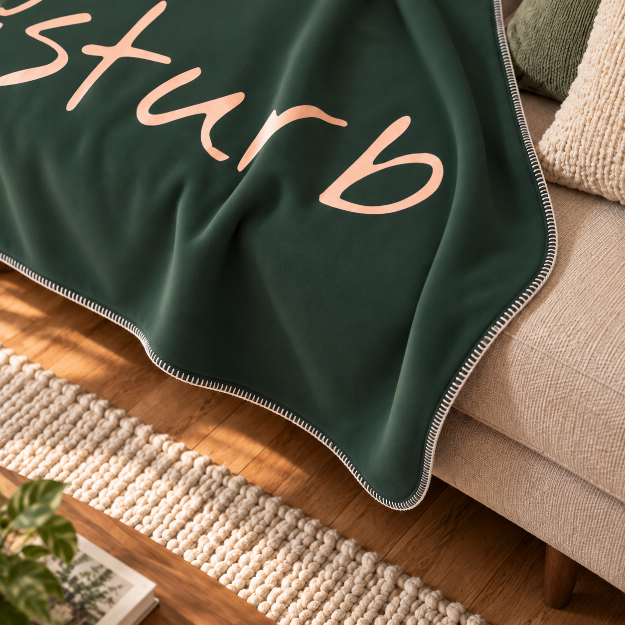 Do Not Disturb Green Polar Tv Battaniyesi — kenar dikişi ve ince doku yakın çekimi