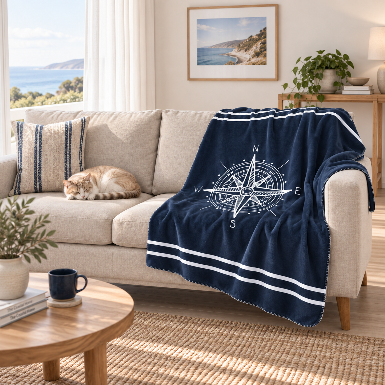 Compass Navyblue / Pusulalı Marin Temalı Polar Tv Battaniyesi — Ek açı