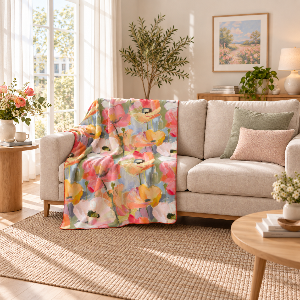 Bloom Study - Renkli Güllü Polar Tv Battaniyesi — İkinci açı aynı oda 22 Eylül