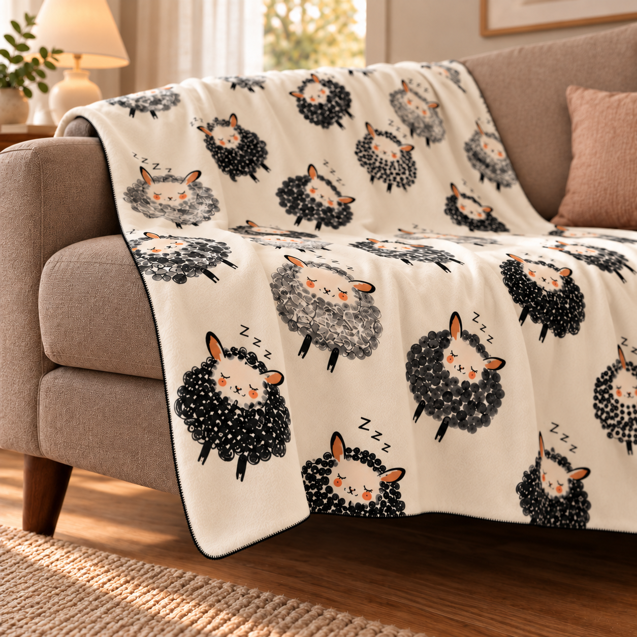 Counting Sheep Polar TV Battaniyesi — yandan kenar ve ince dikiş detayı