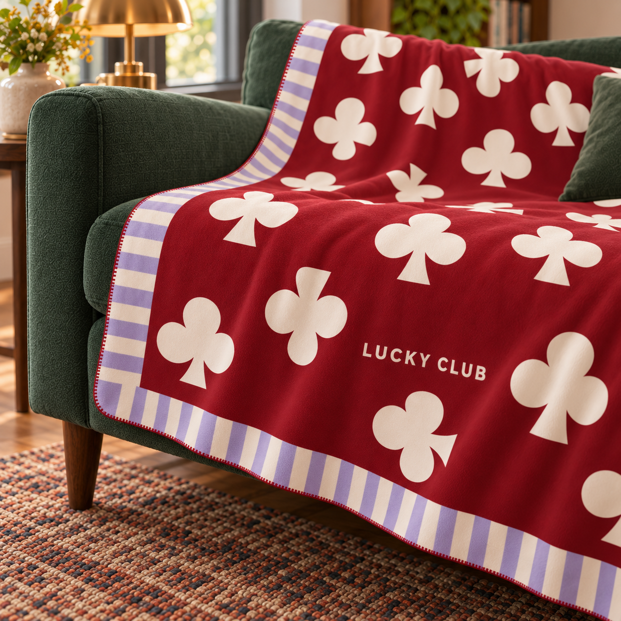 Lucky Clover Polar TV Battaniyesi — yandan kenar ve ince dikiş detayı