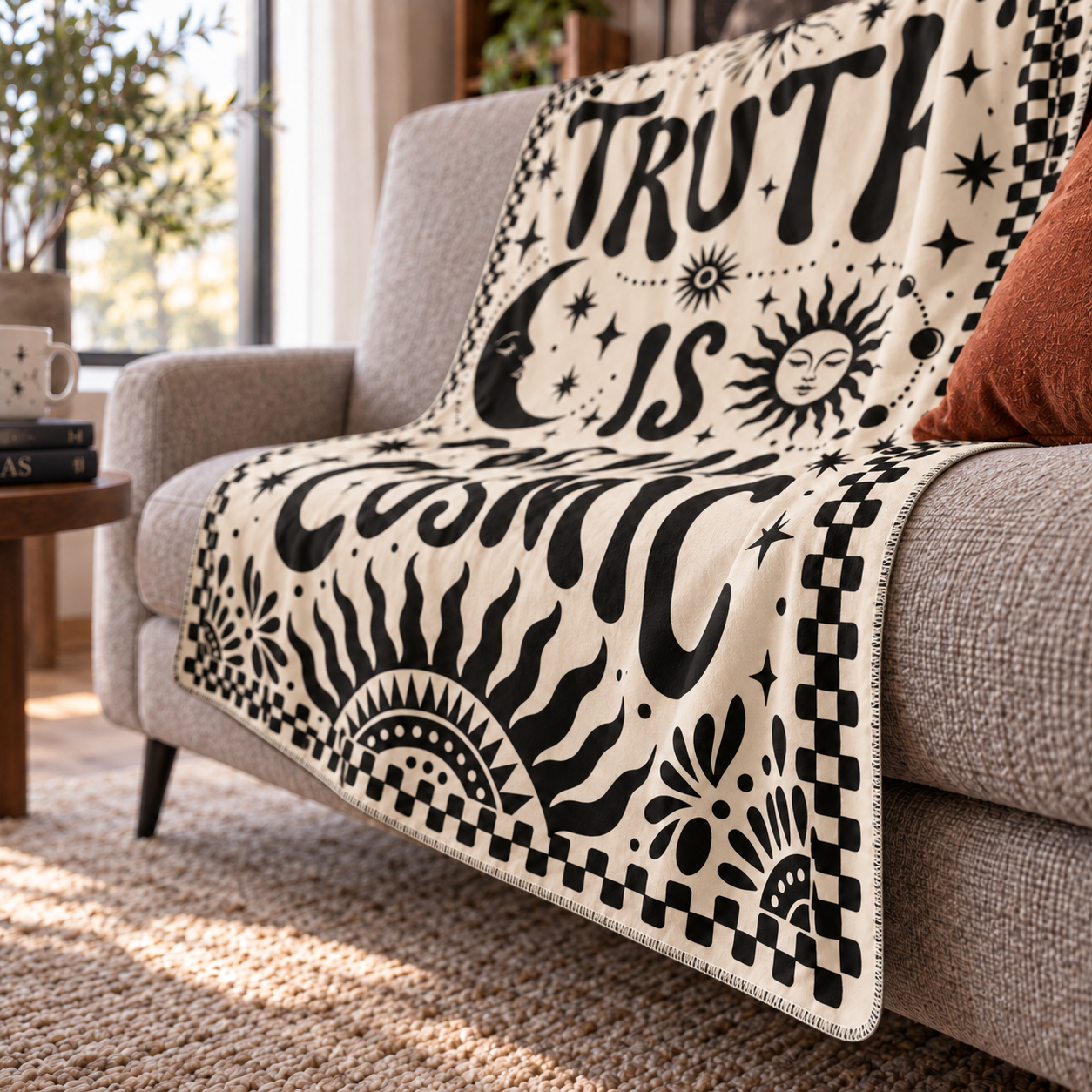 Cosmic Truth Polar TV Battaniyesi — yandan kenar ve ince dikiş detayı