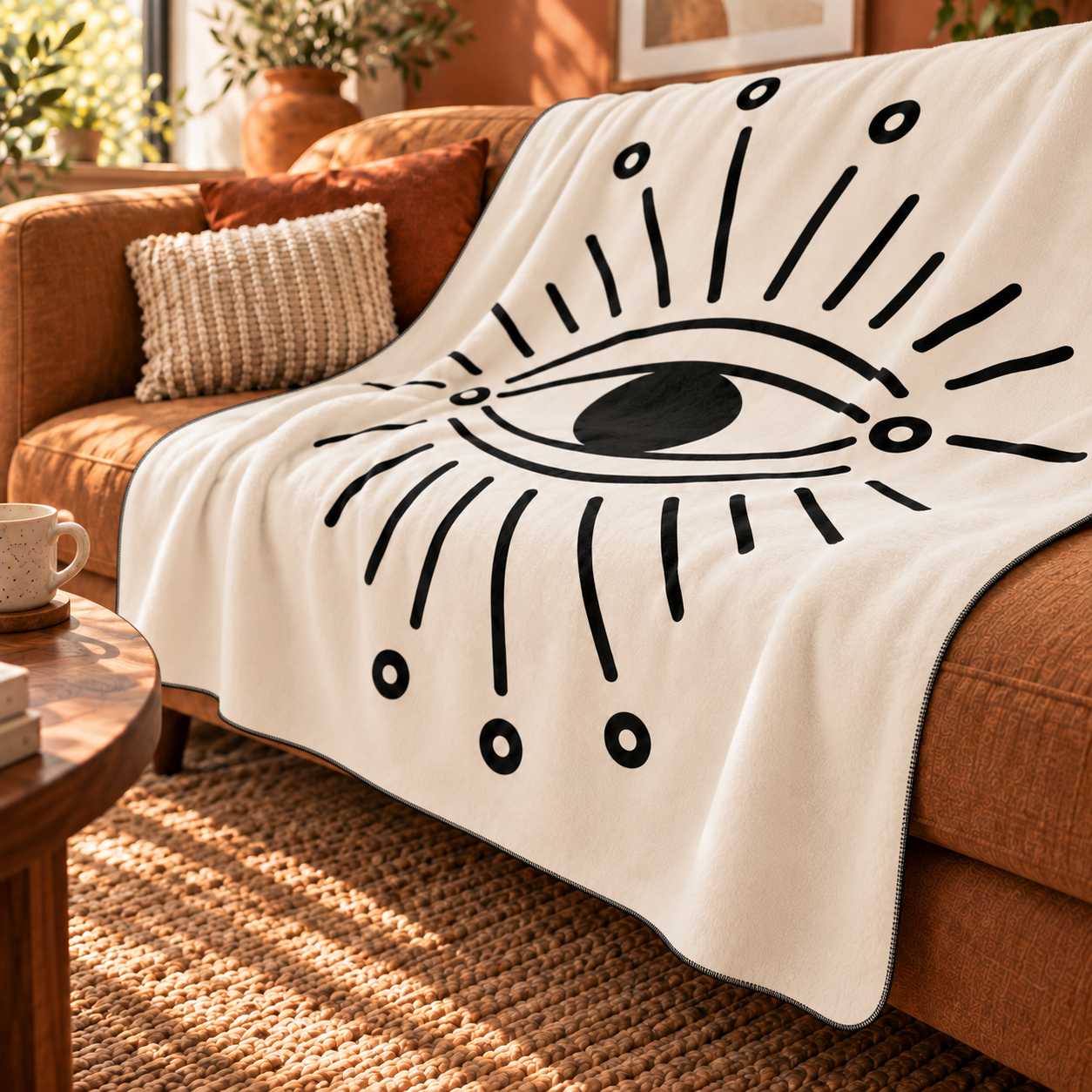 All Seeing Eye Polar TV Battaniyesi — yandan kenar ve ince dikiş detayı