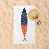 Blue &amp; Orange a Fish - Fish Beach Towel