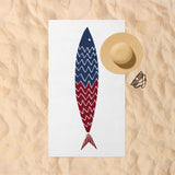 Burgundy &amp; Blue a Fish - Fish Beach Towel