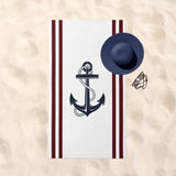 Vertical Striped Navy Blue Anchor - Beach Towel