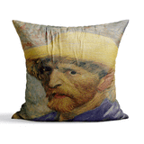 Van Gogh Self-Portrait with Straw Hat - Hasır Şapkalı Otoportre Çift Taraflı Kırlent Kılıfı 2 Adet