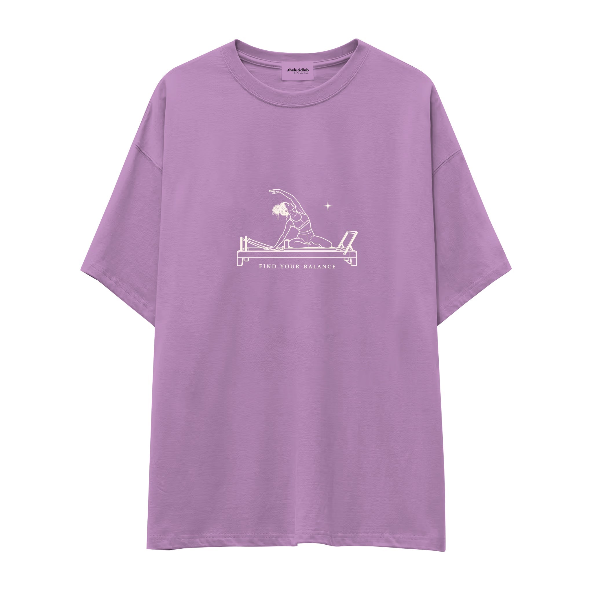 Find Your Balance Oversize Tişört – Lila – ön baskı