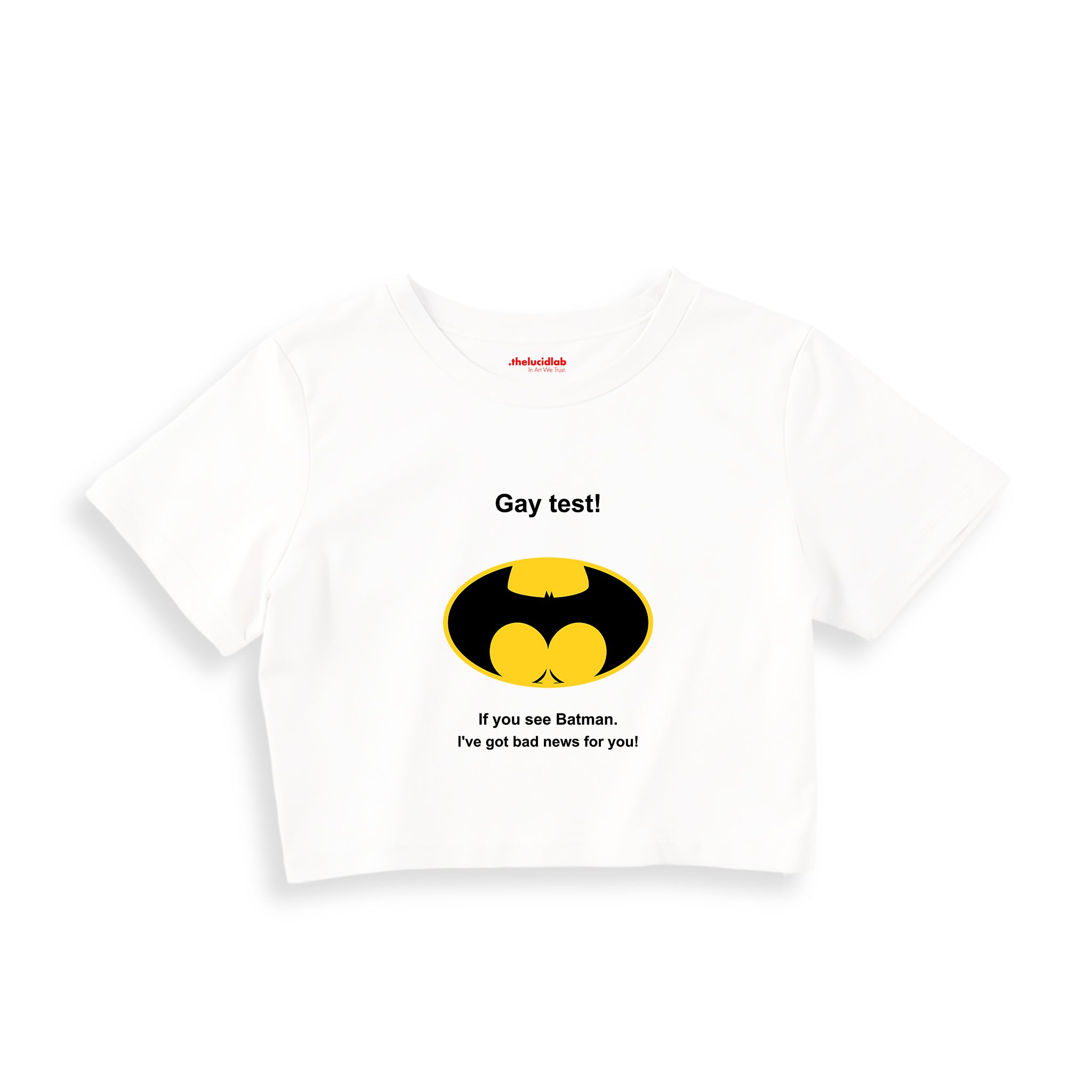 Gay Test - Batman Crop Tişört — Beyaz — Ön baskı