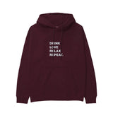 Drink Love Relax Repeat Hoodie — Bordo — Görsel 1