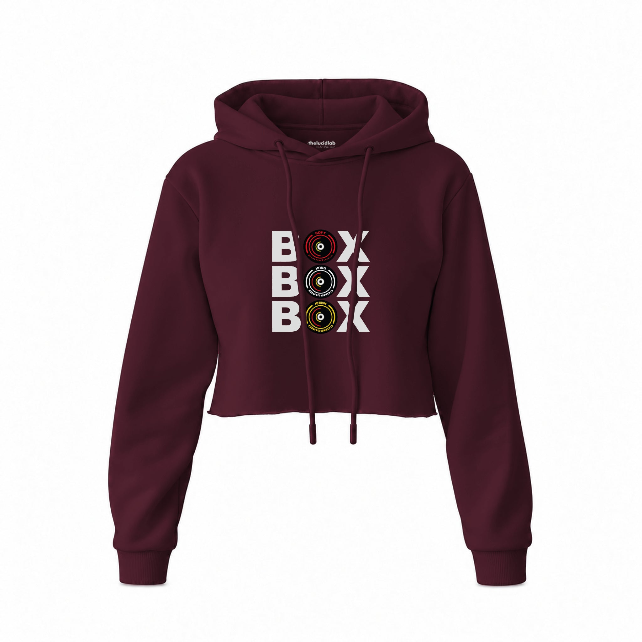 Box Box Box Crop Hoodie — Bordo — Ön