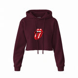 The Rolling Stones Crop Hoodie — Bordo — Ön