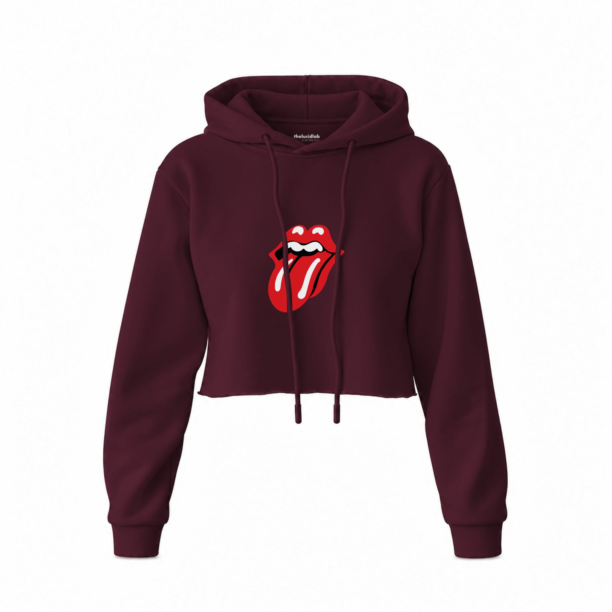 The Rolling Stones Crop Hoodie — Bordo — Ön