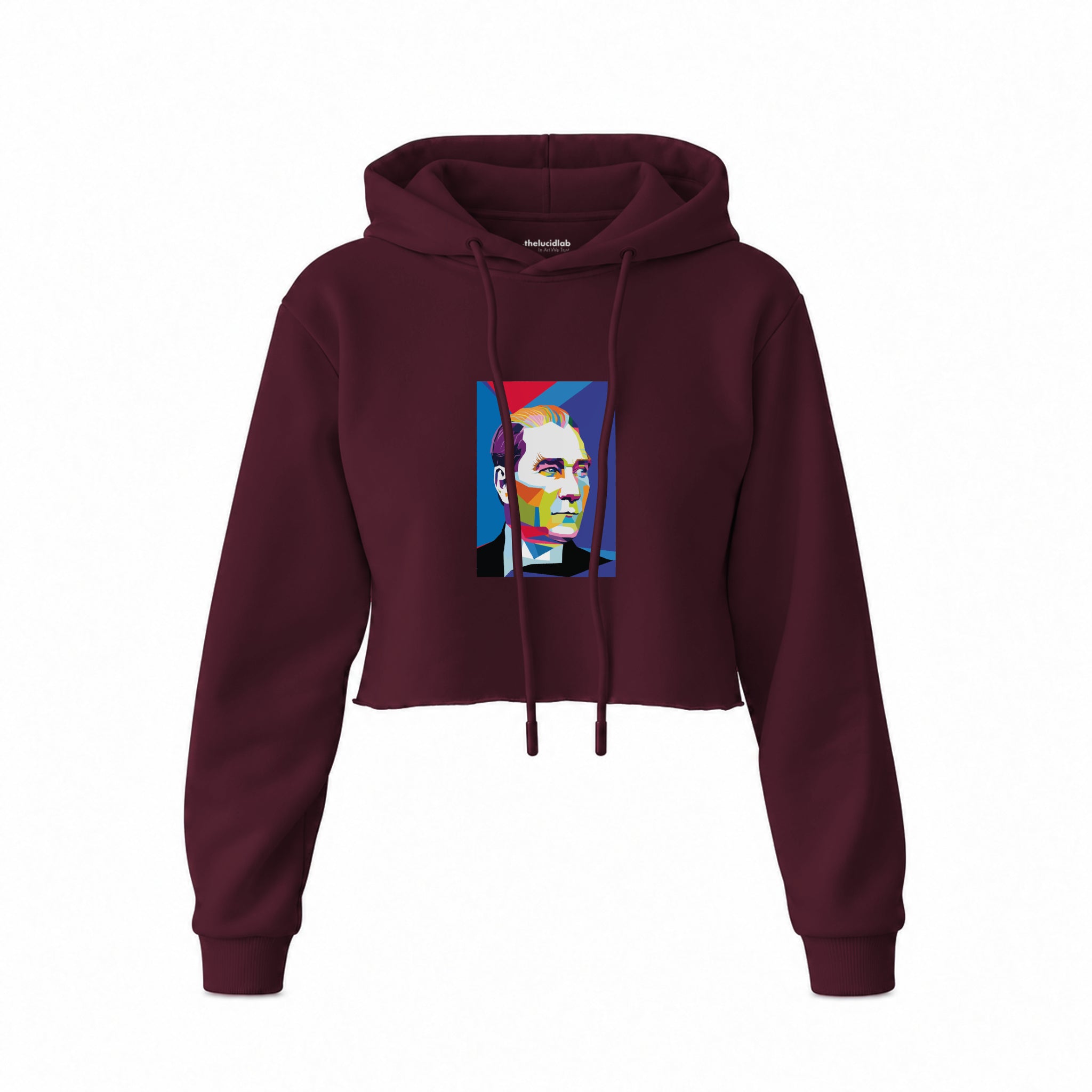 Atatürk Pop Art Crop Hoodie — Bordo — Ön