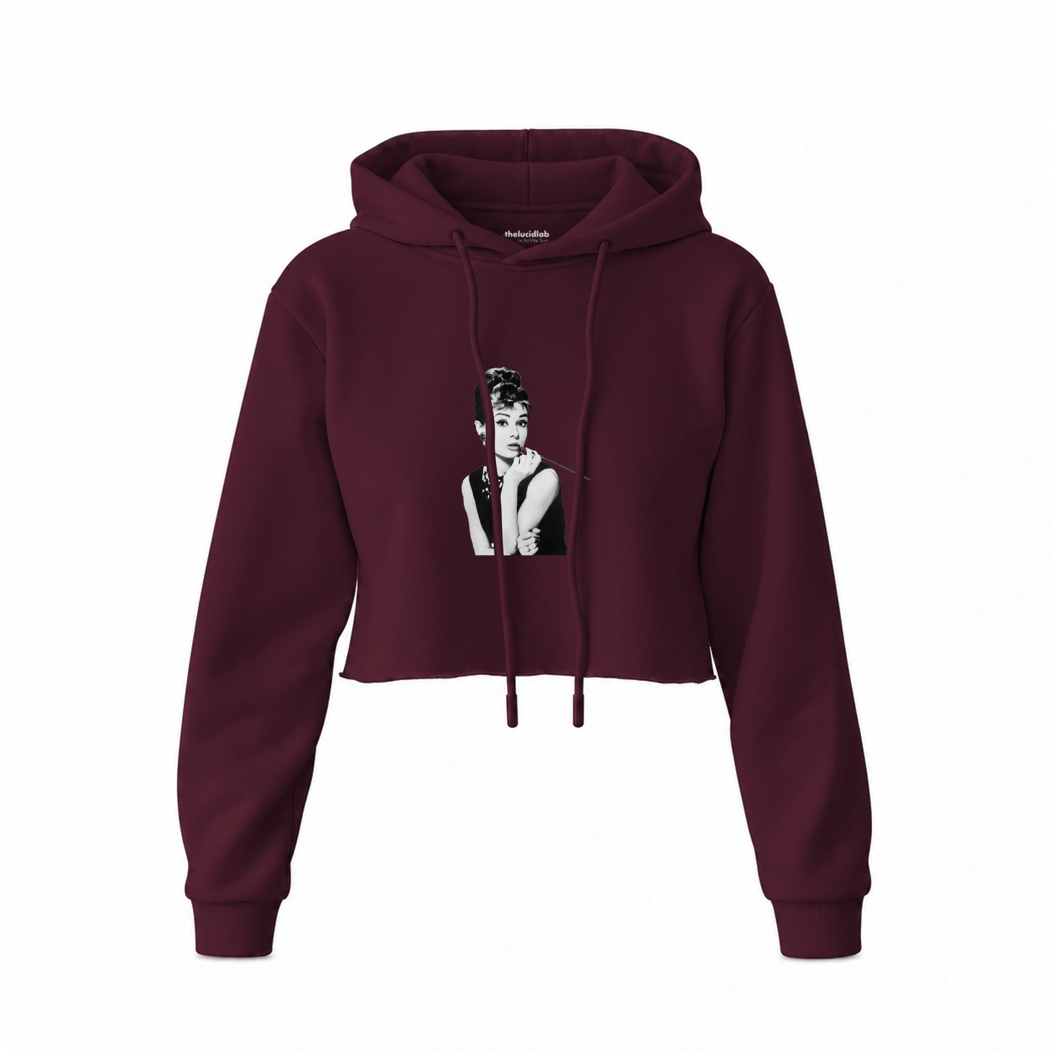Audrey Hepburn Crop Hoodie — Bordo — Ön