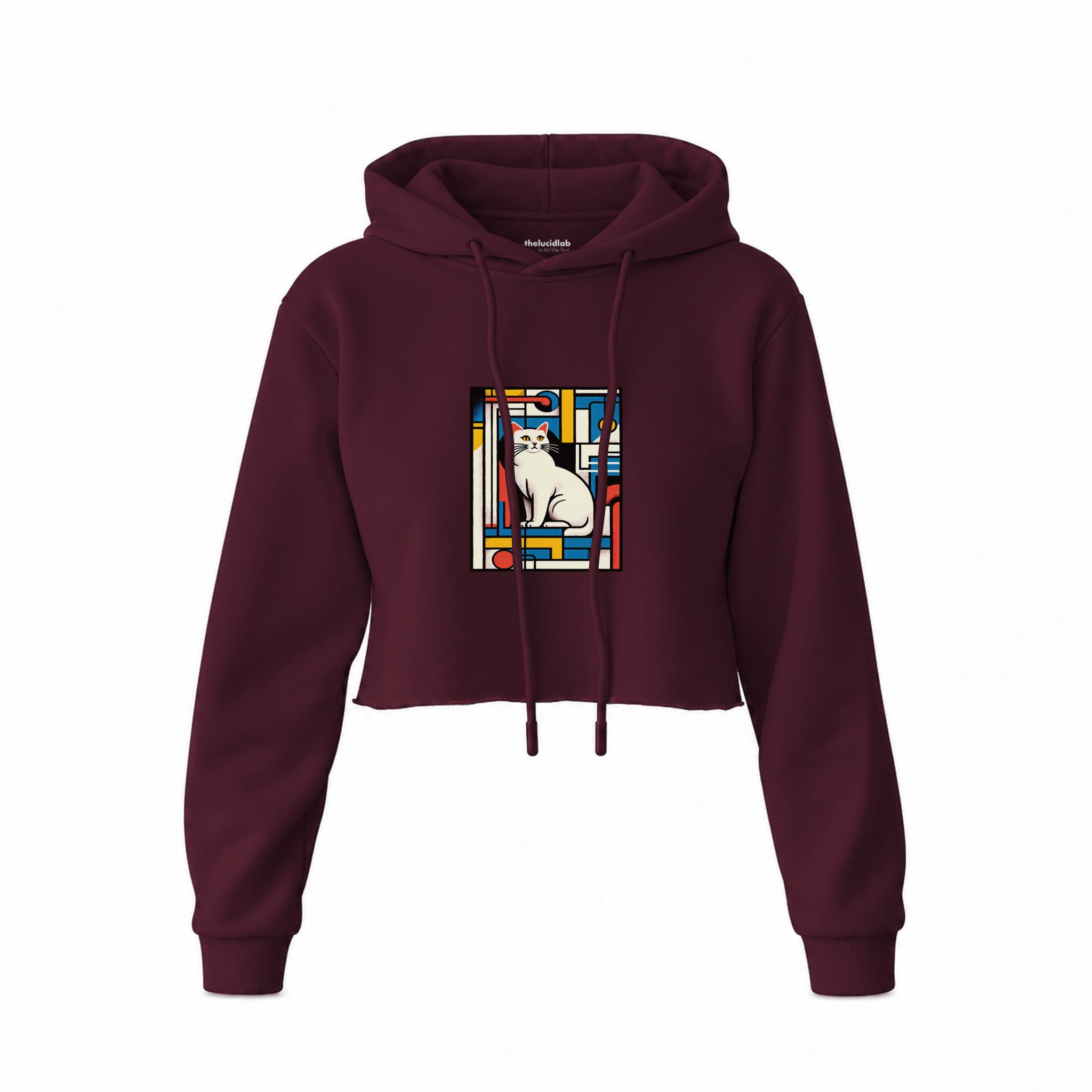 Bauhaus Cat Crop Hoodie — Bordo — Ön