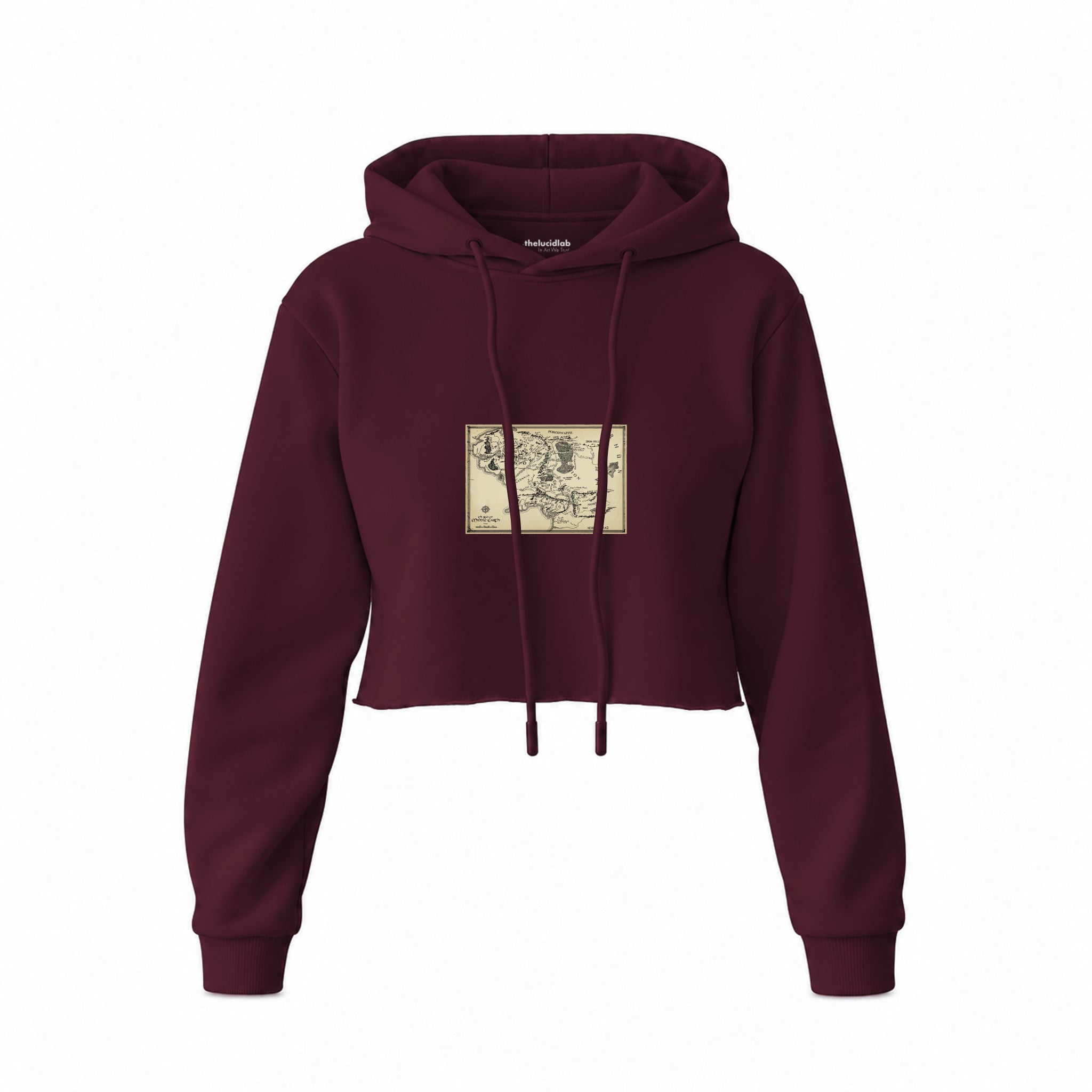 Yüzüklerin Efendisi Orta Dünya Haritası - Lord Of The Rings Crop Hoodie — Bordo — Ön