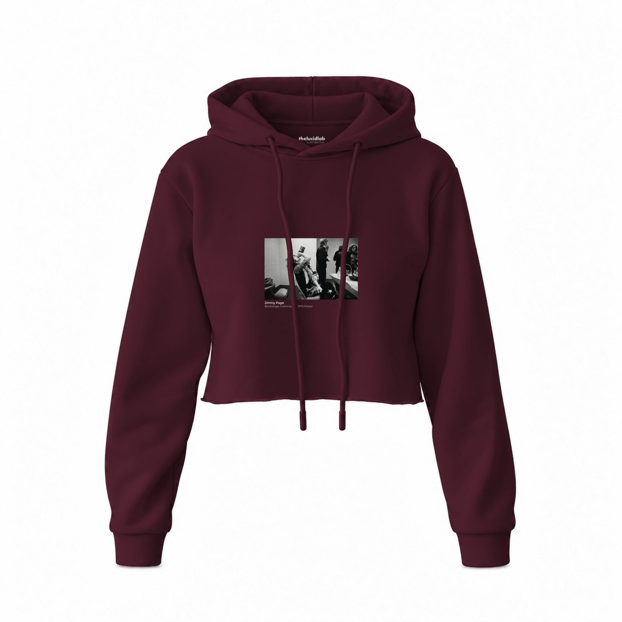 Jimmy Page Backstage Indianapolis 1975 Crop Hoodie — Bordo — Ön