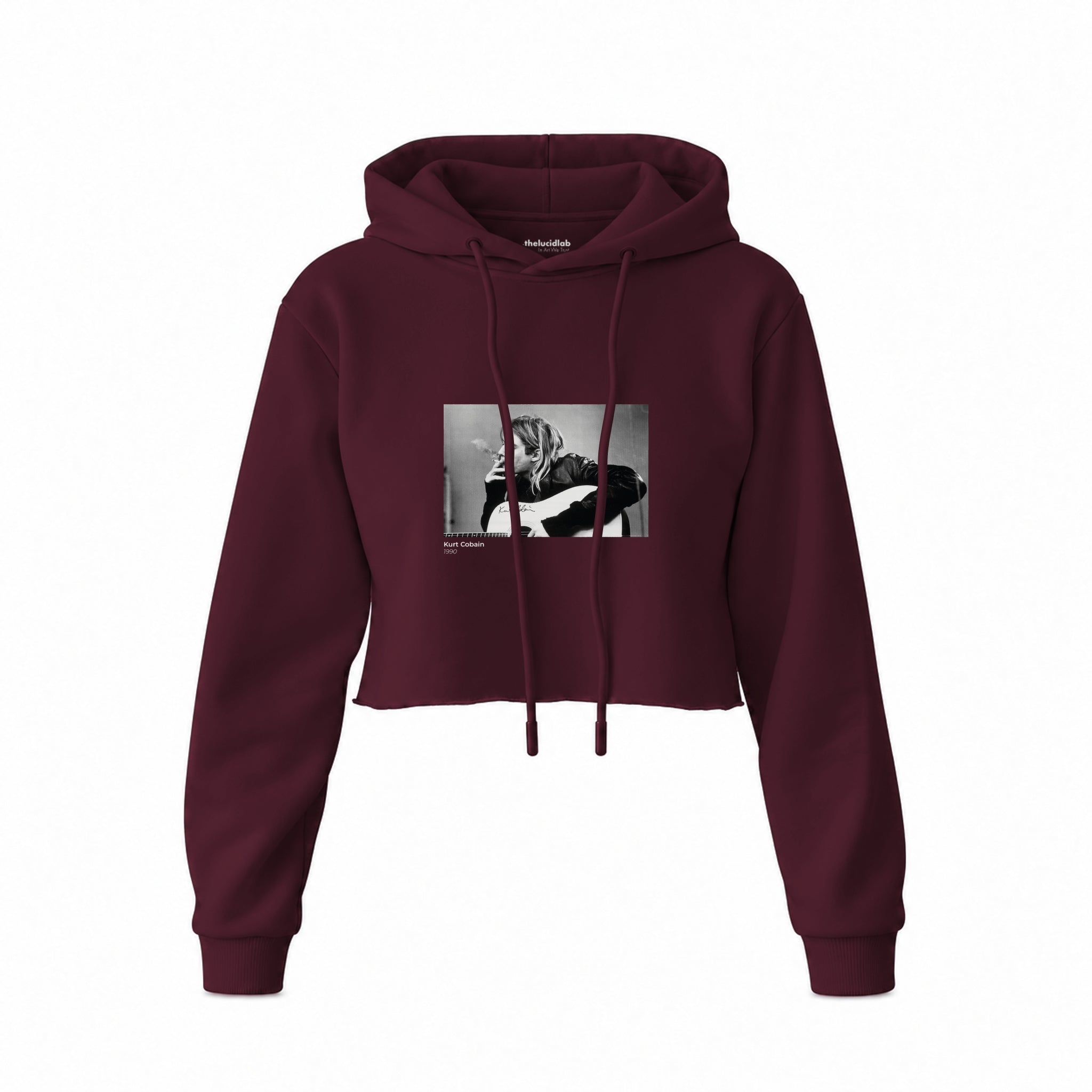 Kurt Cobain 1990 Crop Hoodie — Bordo — Ön