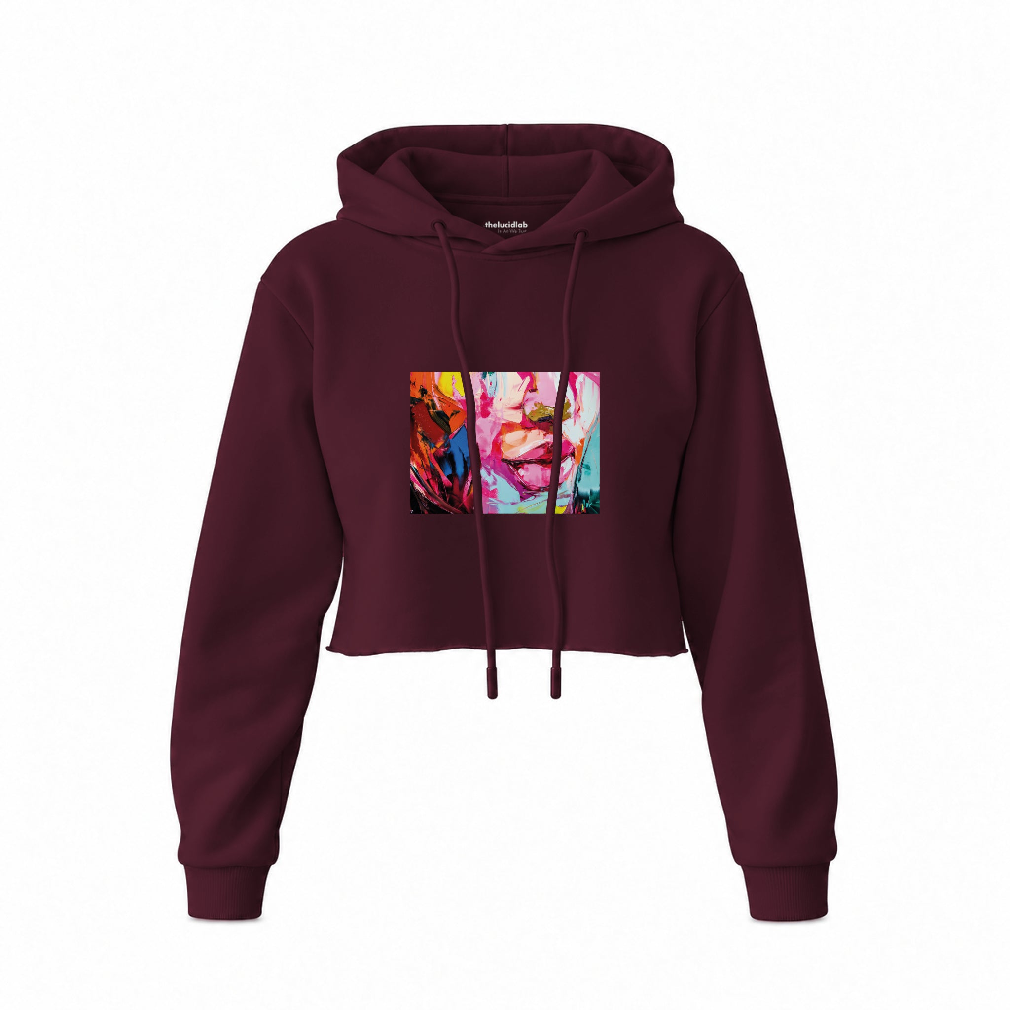 Lips Crop Hoodie — Bordo — Ön