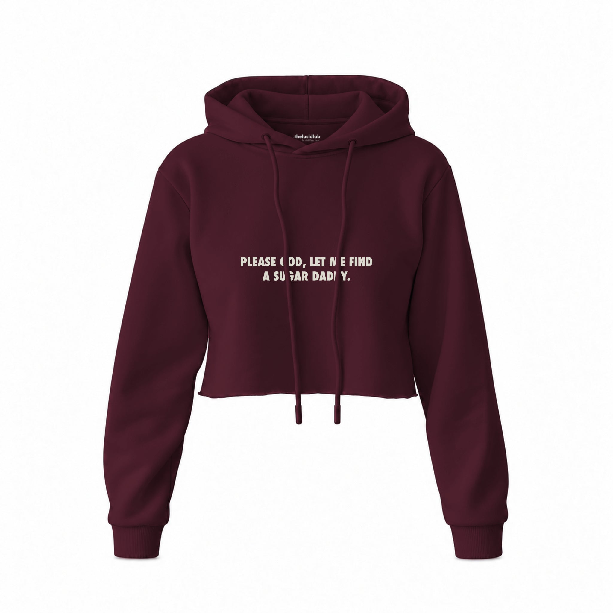 Please God Let Me Find A Sugar Daddy Crop Hoodie — Bordo — Ön