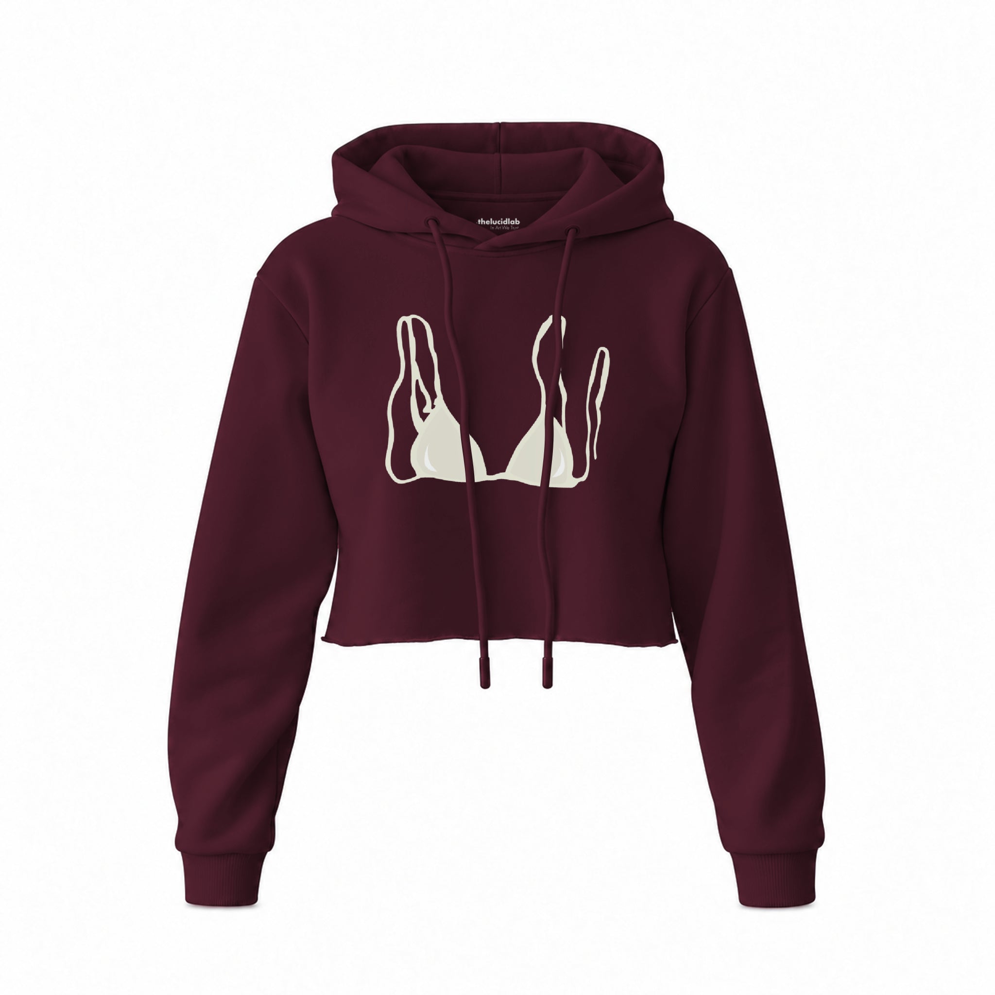 White Bikini Crop Hoodie — Bordo — Ön