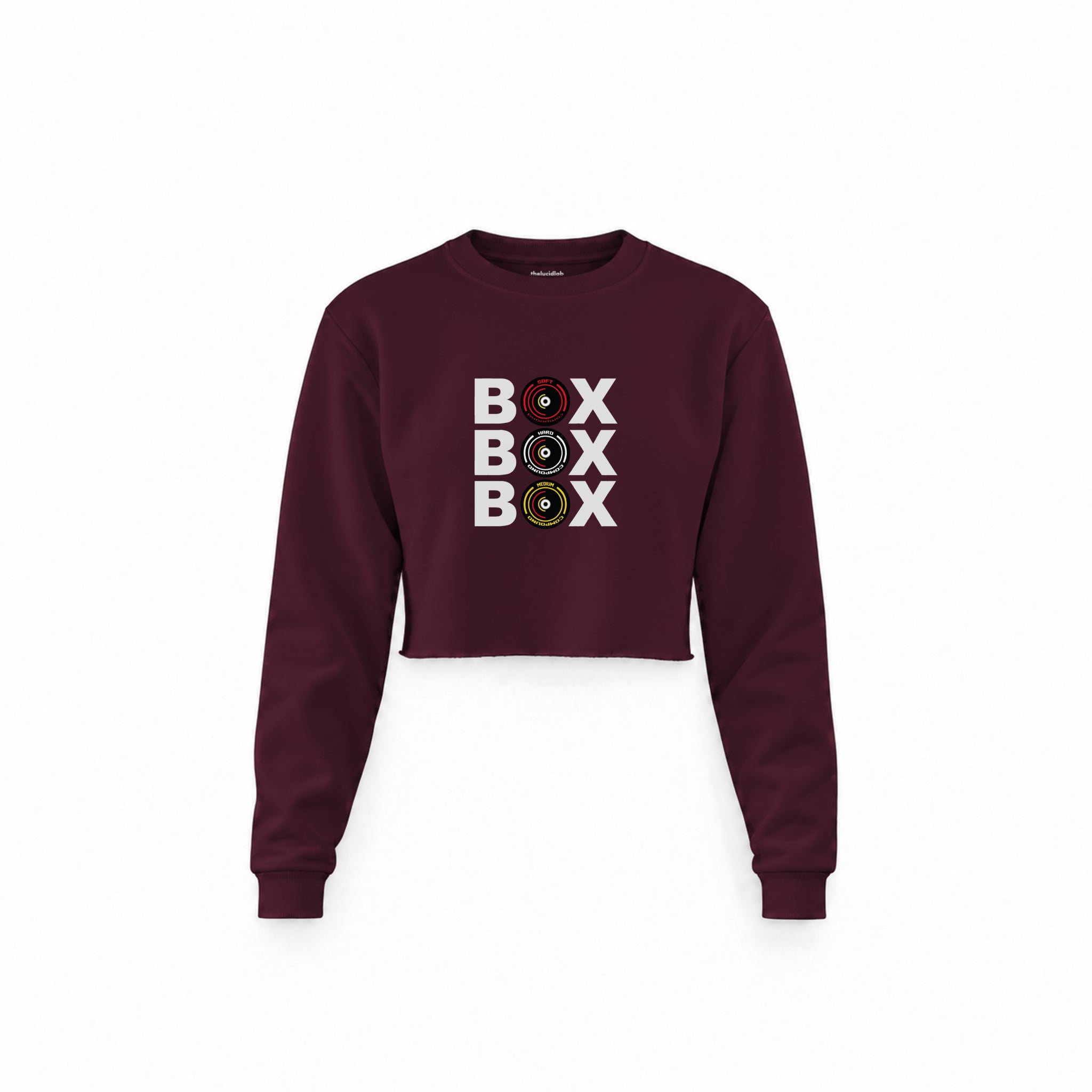 Box Box Box Crop Sweatshirt — Bordo — Ön