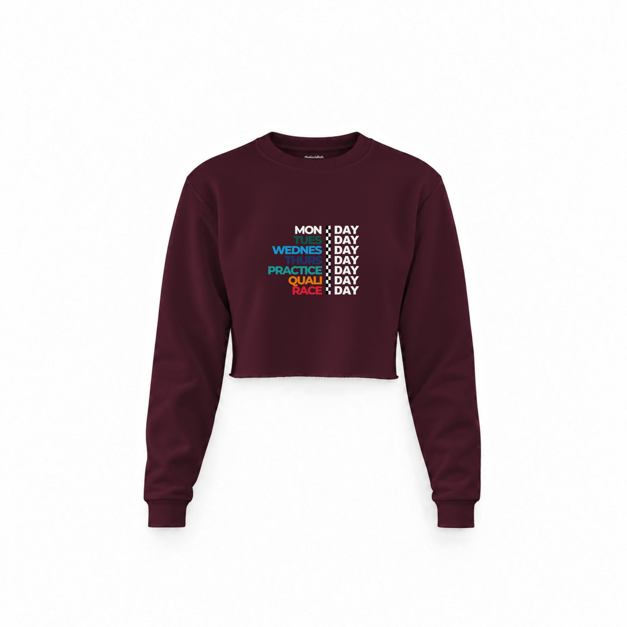 Formula 1 / Week Days Crop Sweatshirt — Bordo — Ön