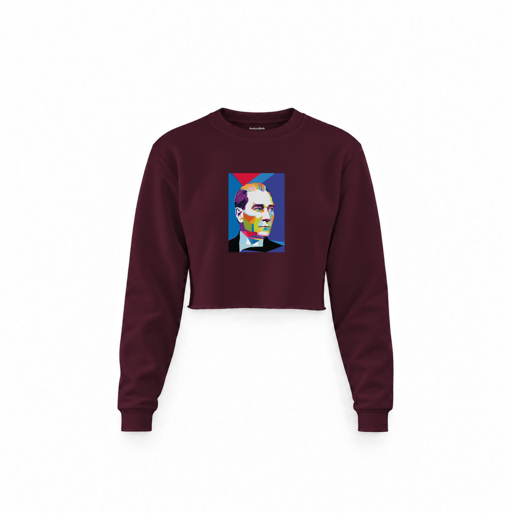 Atatürk Pop Art Crop Sweatshirt — Bordo — Ön