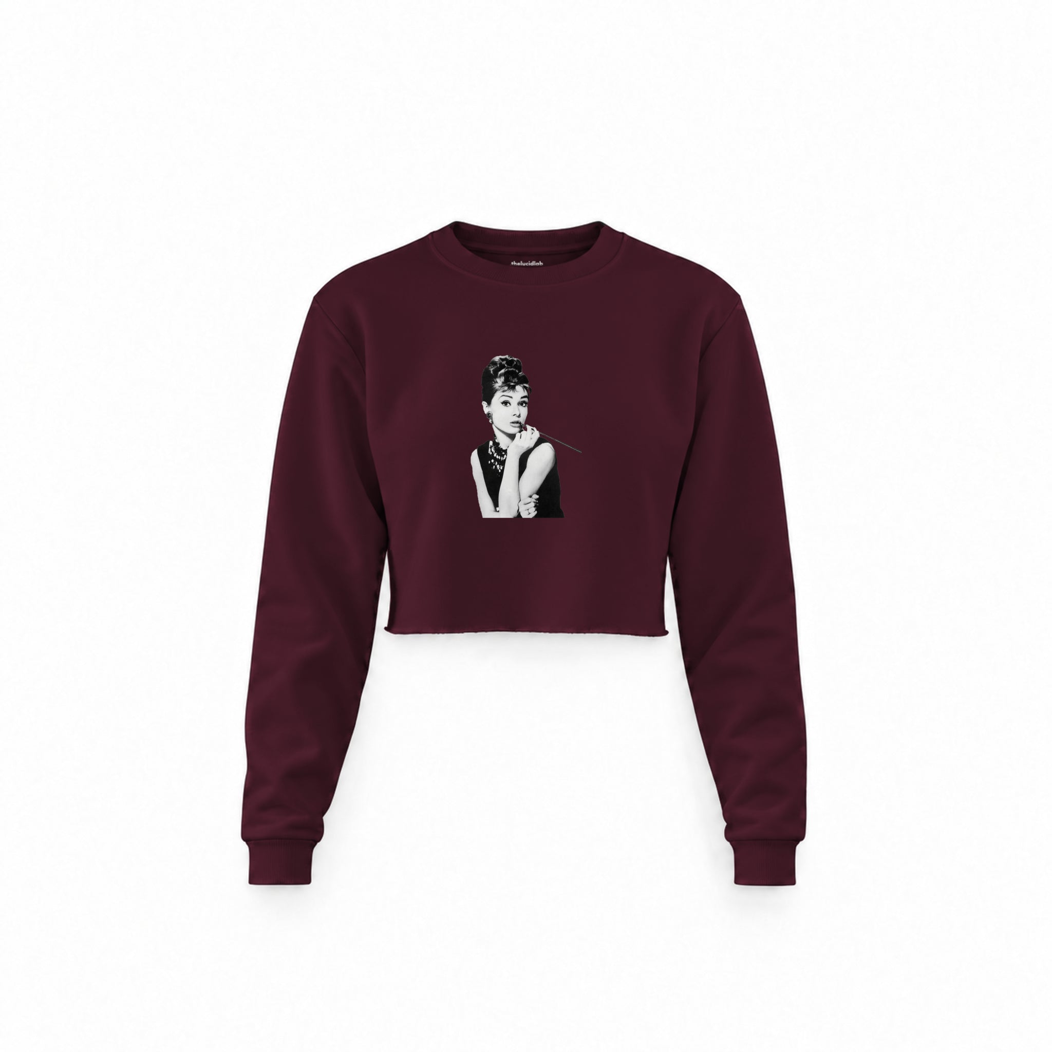 Audrey Hepburn Crop Sweatshirt — Bordo — Ön