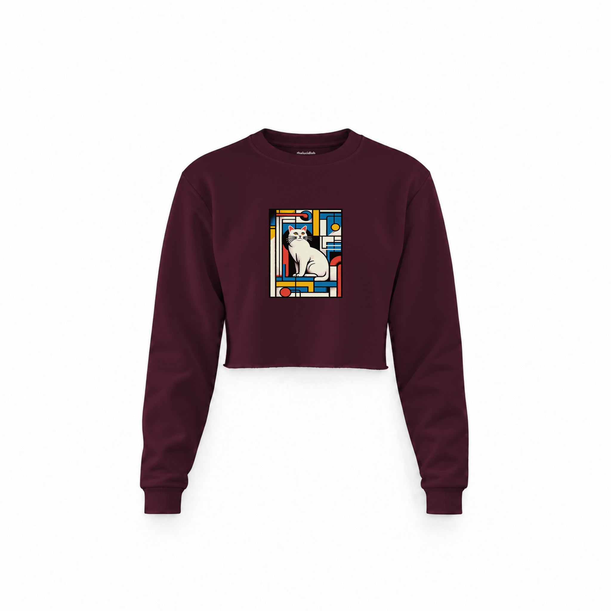 Bauhaus Cat Crop Sweatshirt — Bordo — Ön