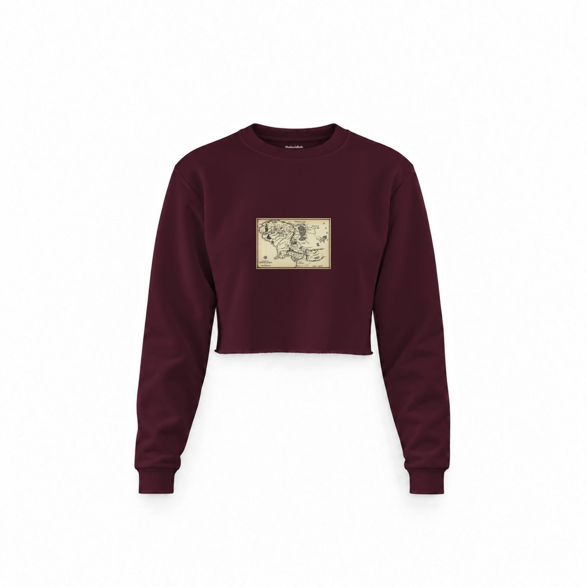 Yüzüklerin Efendisi Orta Dünya Haritası - Lord Of The Rings Crop Sweatshirt — Bordo — Ön