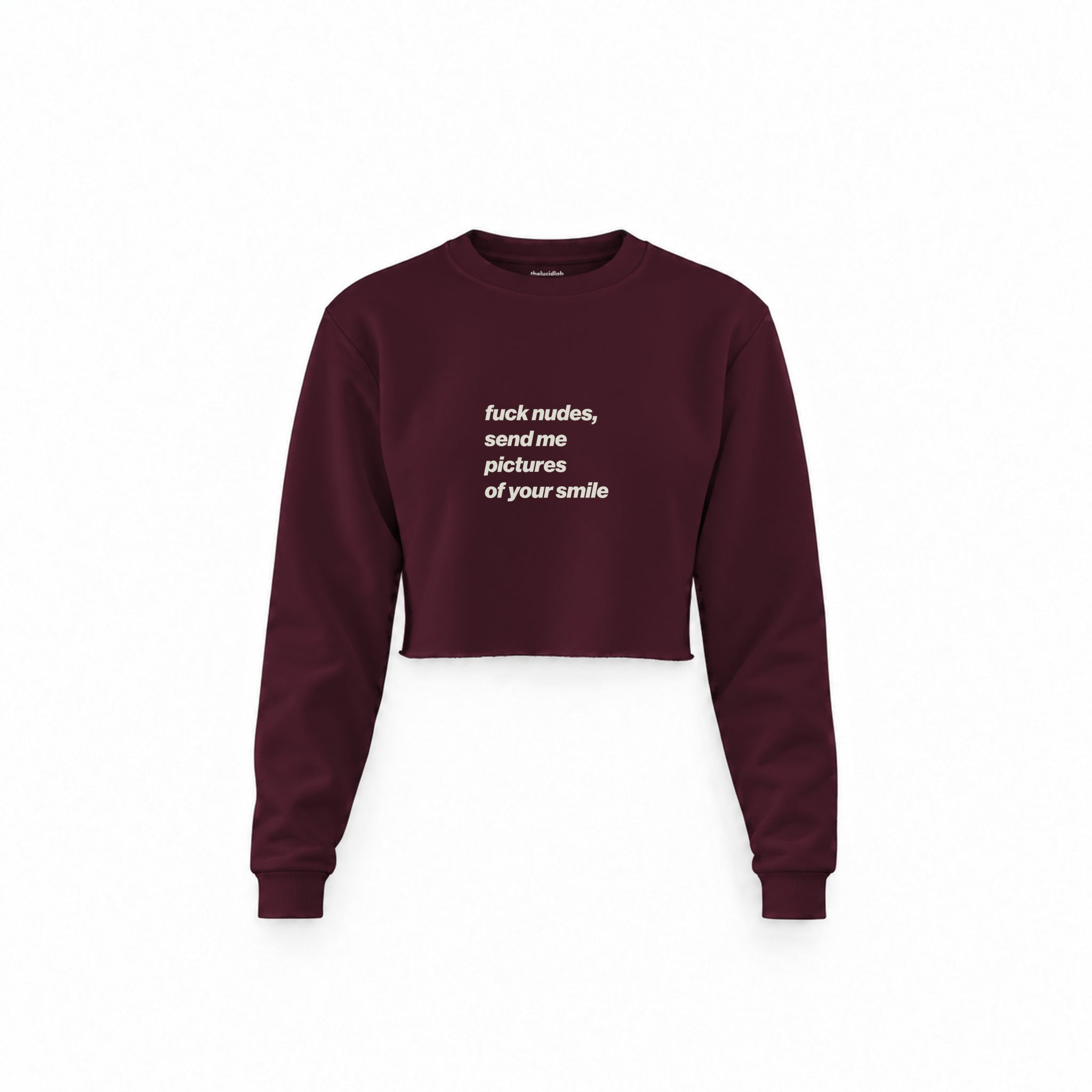 Fuck Nudes Crop Sweatshirt — Bordo — Ön