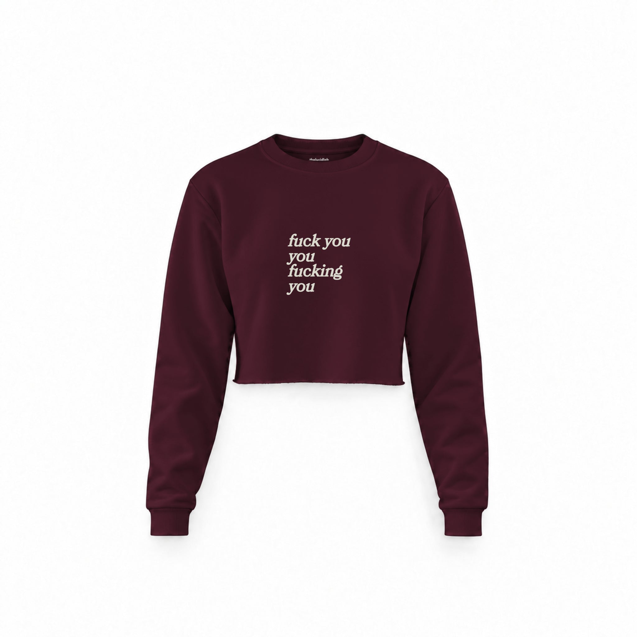 Fuck You Crop Sweatshirt — Bordo — Ön