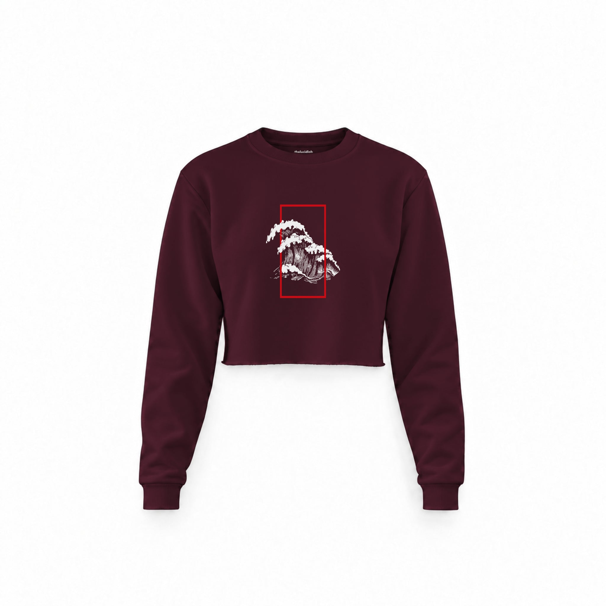 Perspektif Kanagawa Dalgası Crop Sweatshirt — Bordo — Ön