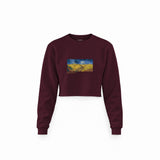 Buğday Tarlası ve Kargalar Crop Sweatshirt — Bordo — Ön
