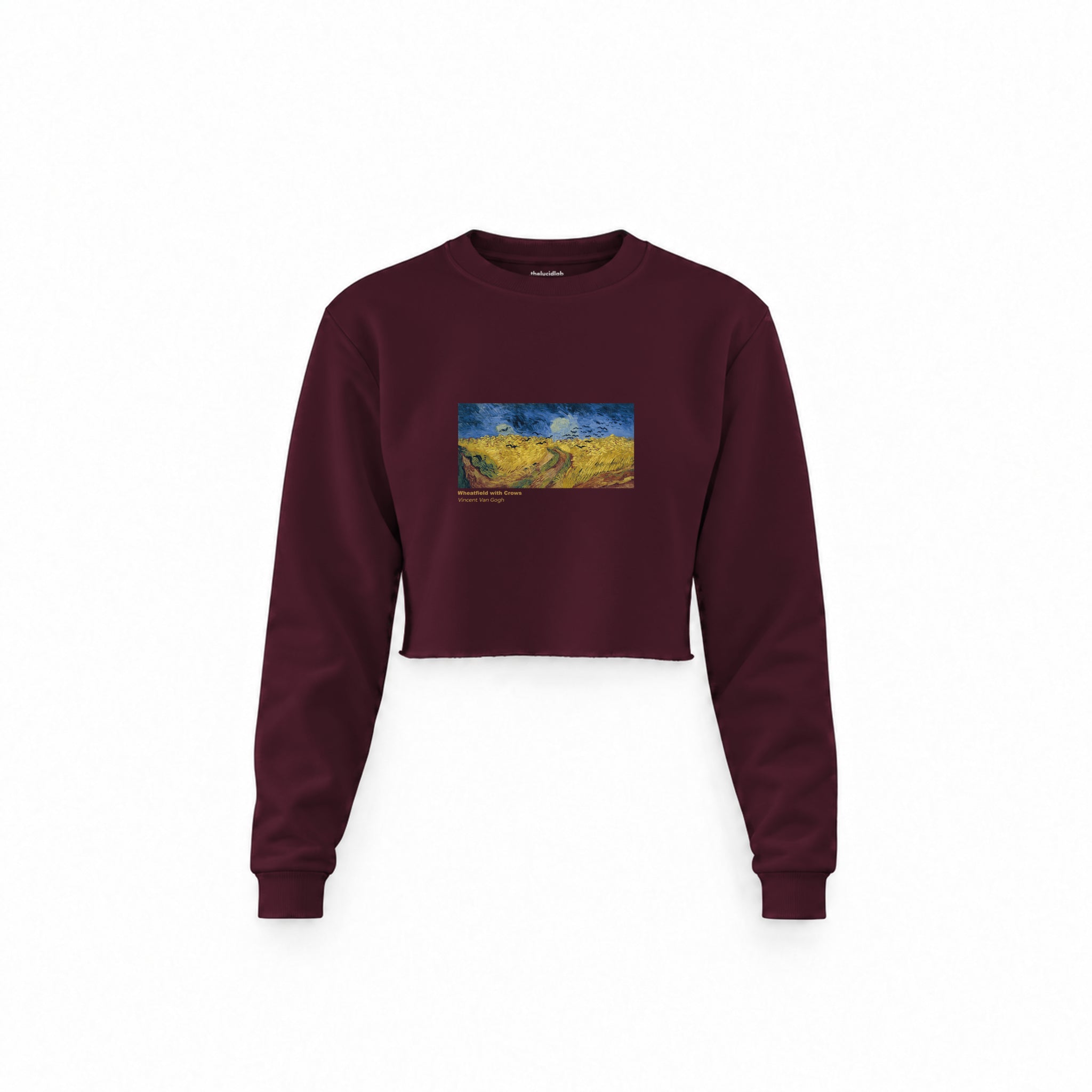 Buğday Tarlası ve Kargalar Crop Sweatshirt — Bordo — Ön