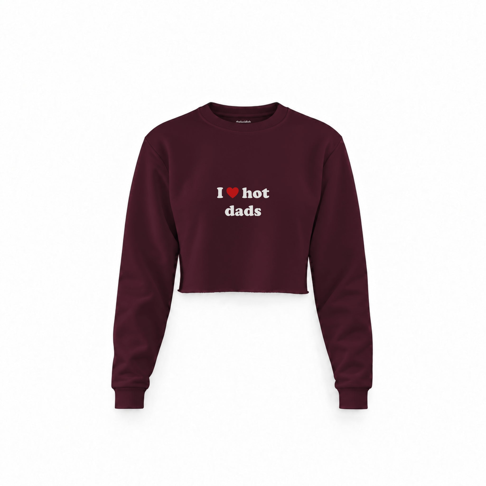 I Love Hot Dads Crop Sweatshirt — Bordo — Ön