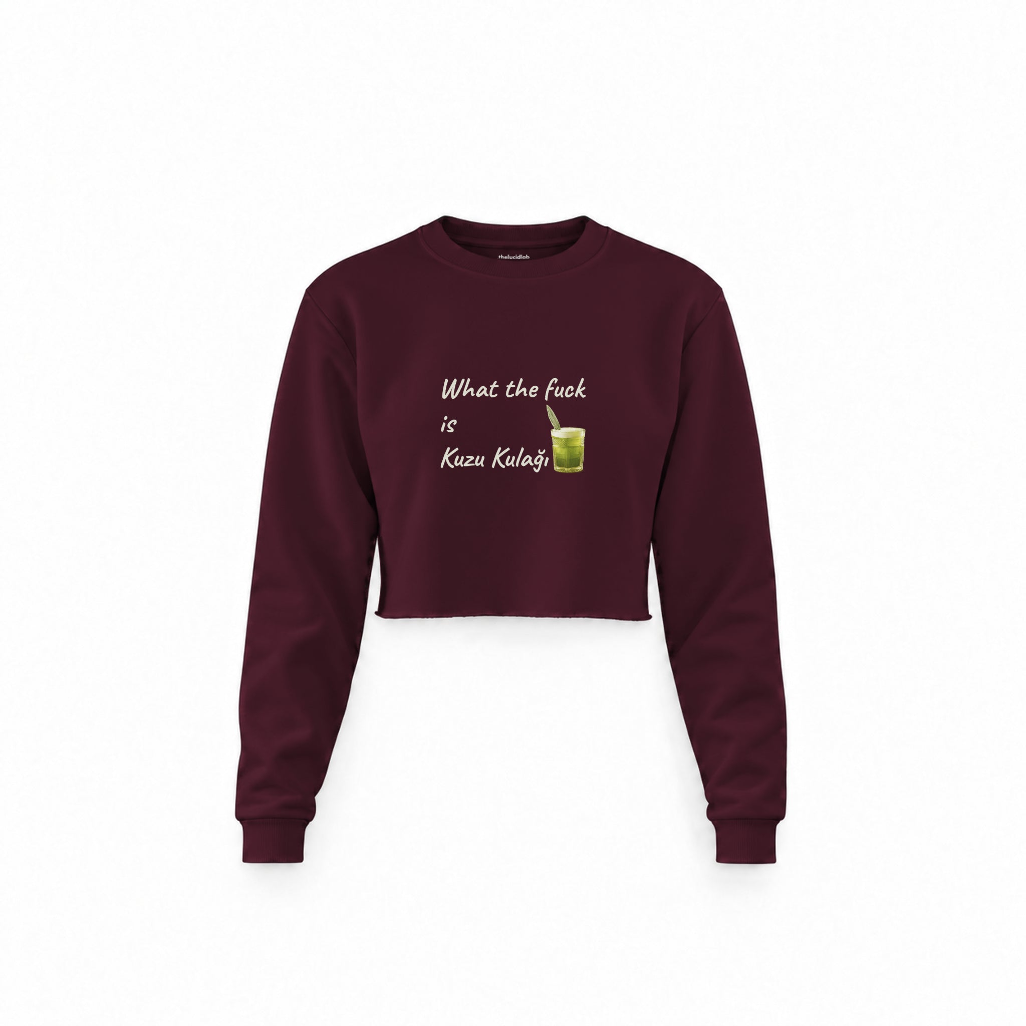 What The Fuck Is Kuzu Kulağı Crop Sweatshirt — Bordo — Ön