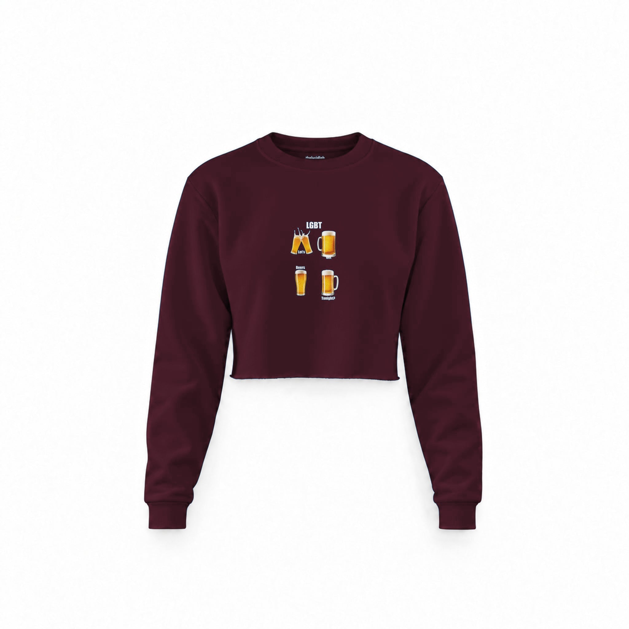 Lets Get Beers Tonight Crop Sweatshirt — Bordo — Görsel 1